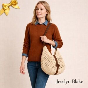 Jesslyn Blake Cream Beige Crochet Hobo Bag